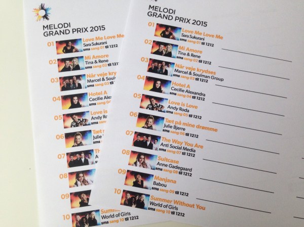 Melodigrandprix stemmeseddel 2015